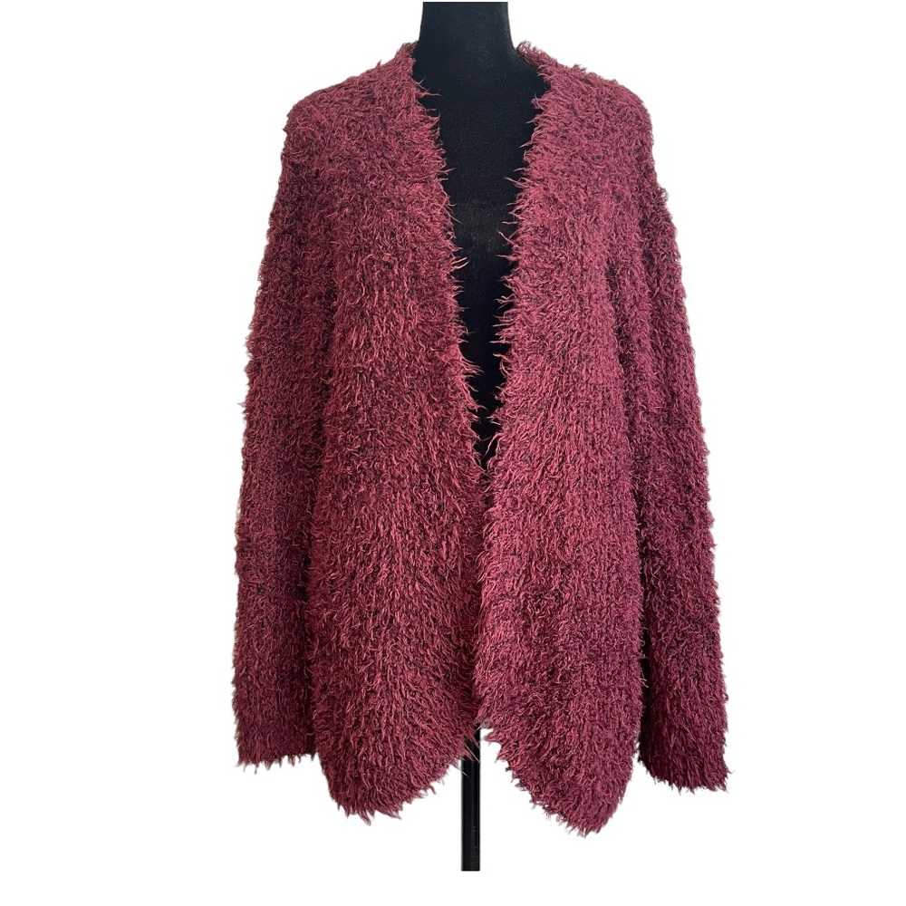 Kensie Soft Cozy Burgundy Open Front Eyelash Cardigan Sweater Women's Size Med. - Picture 3 of 8